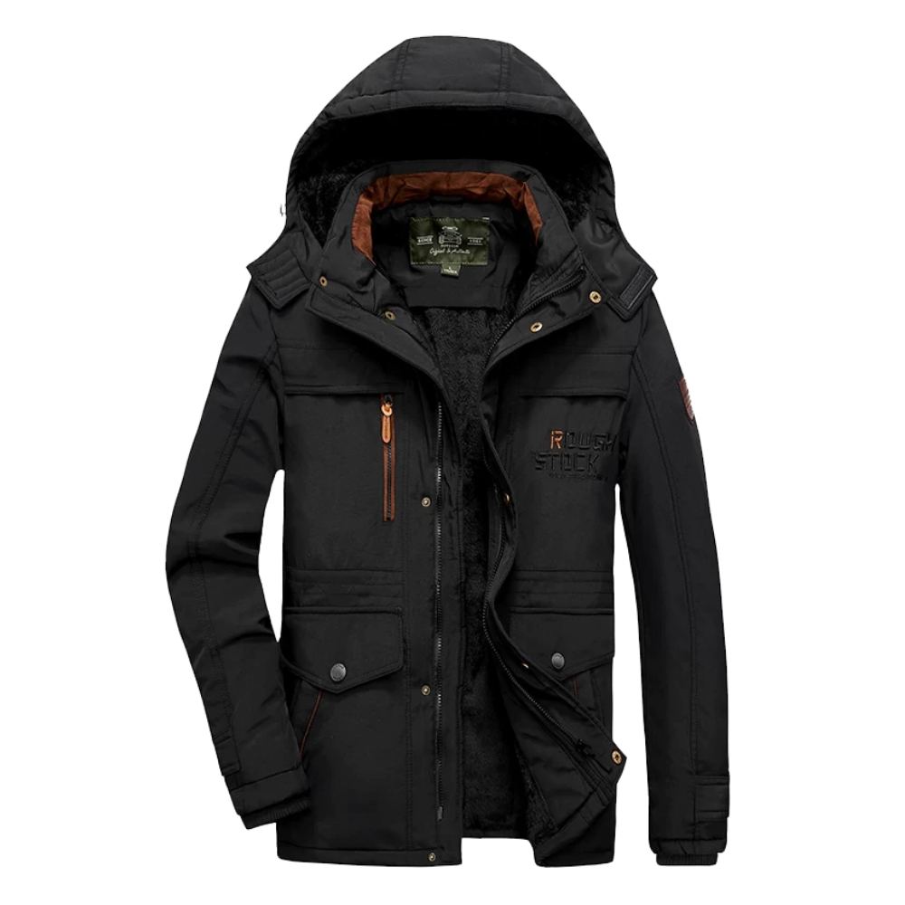 Streetwave Hooded Winter Coat for Men with Cozy Warmth and Retro Vintage Print Edition