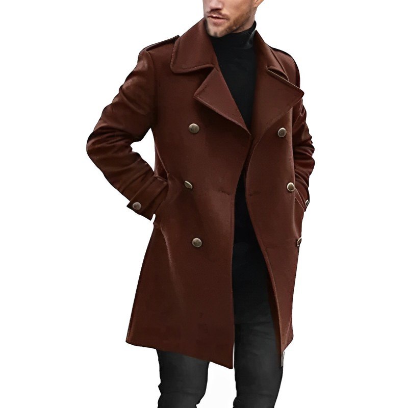 Street-Wave Men Mid Length Coat With Lapel Durable Polyester Versatile Open Or Closed Wear