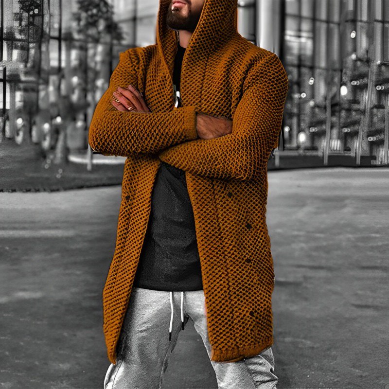 Street Wave Hooded Knit Cardigan For Men Warm Stylish Acrylic Sweater Jacket For Everyday Comfort And Versatility