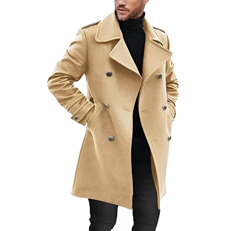 Street-Wave Men Mid Length Coat With Lapel Durable Polyester Versatile Open Or Closed Wear