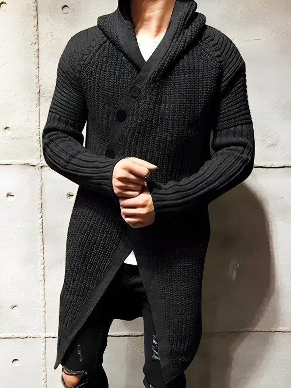 Street-wave Hooded Long Knit Cardigan For Men Cozy Vintage Winter Warmth With Premium Fabric