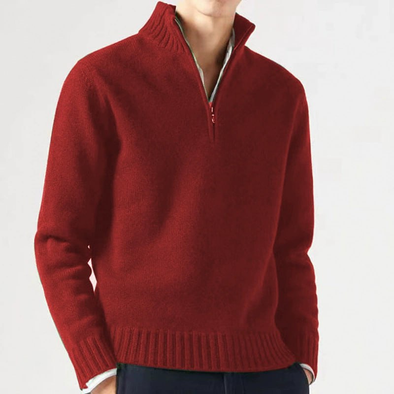 Street-Wave Men's Half Zip Knit Pullover With Stand Collar For Cozy All Day Warmth
