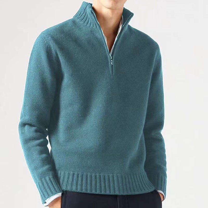 Street-Wave Men's Half Zip Knit Pullover With Stand Collar For Cozy All Day Warmth
