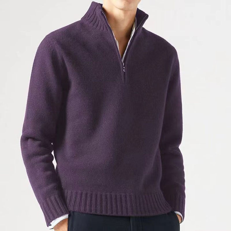 Street-Wave Men's Half Zip Knit Pullover With Stand Collar For Cozy All Day Warmth