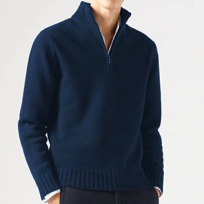 Street-Wave Men's Half Zip Knit Pullover With Stand Collar For Cozy All Day Warmth