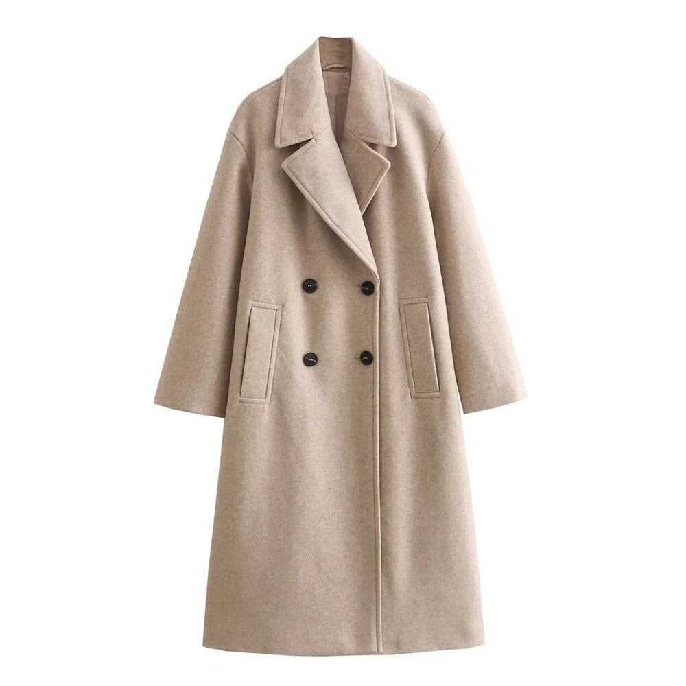 Street-wave Women's Long Wool Coat - Double-Breasted Elegance, Warm Winter Outerwear