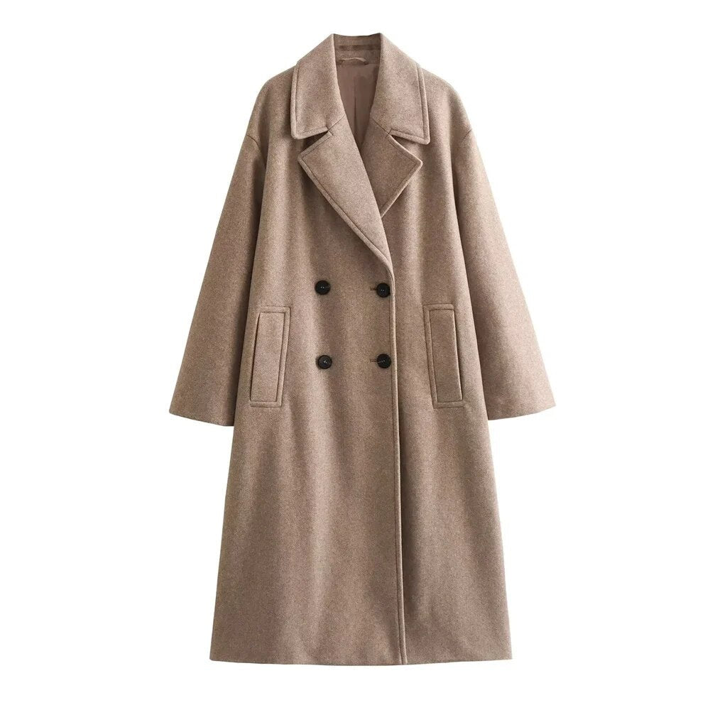 Street-wave Women's Long Wool Coat - Double-Breasted Elegance, Warm Winter Outerwear