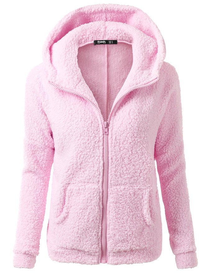 Street-wave Pink Fleece Zip Hoodie Jacket For Women - Soft Warmth, Cozy And Versatile