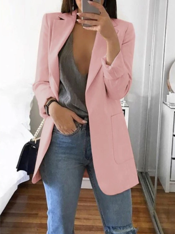 Street-wave Slim-Fit Pink Blazer For Women, Modern Chic Officewear, Tailored Comfort
