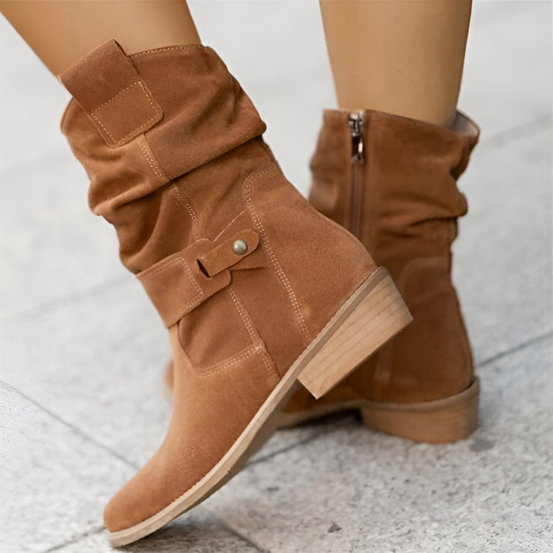 Street-Wave Mid Calf Boots With Side Zipper And Buckle Detail For Trendy Women Everywhere