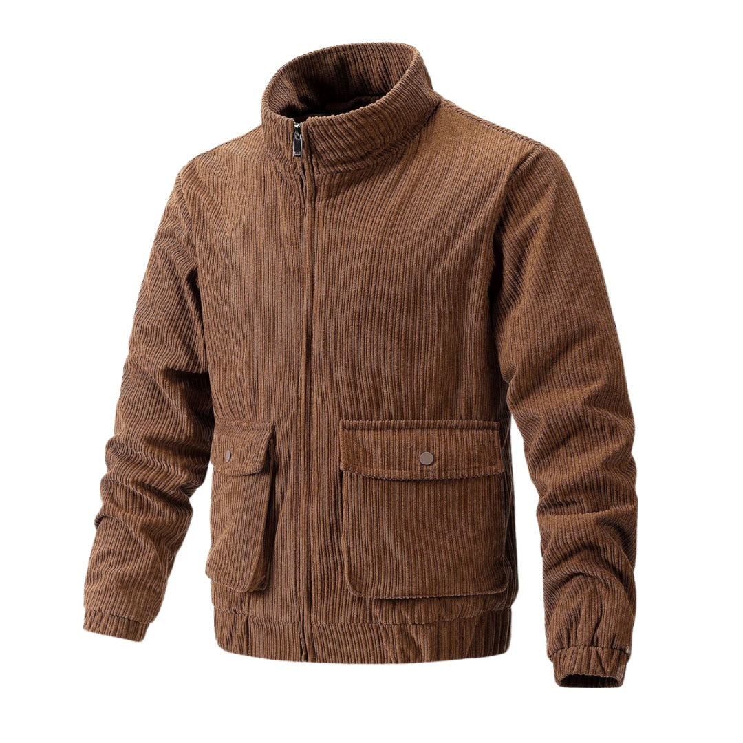 Street-Wave Corduroy Zip Jacket For Men Warm Modern Timeless Style High Collar All-Season Comfort