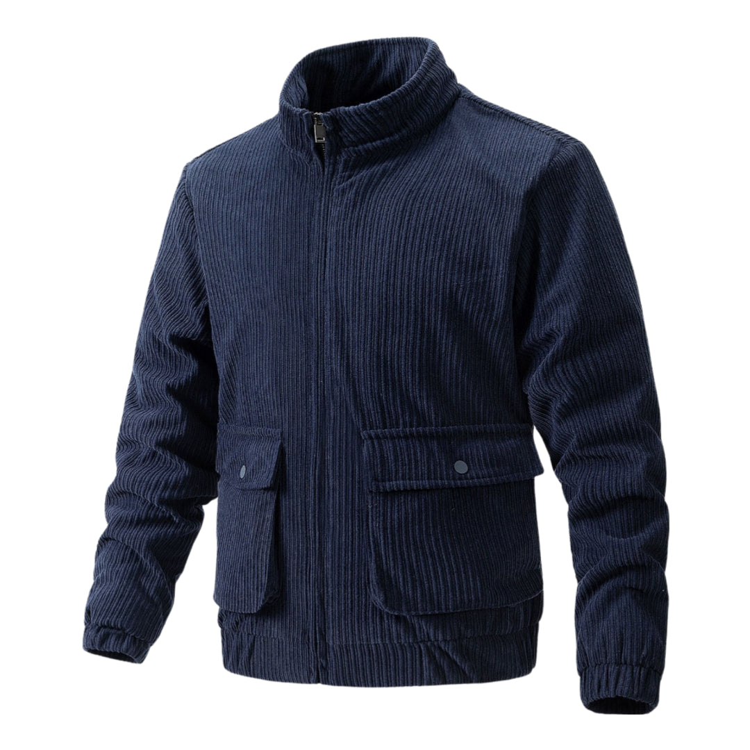 Street-Wave Corduroy Zip Jacket For Men Warm Modern Timeless Style High Collar All-Season Comfort