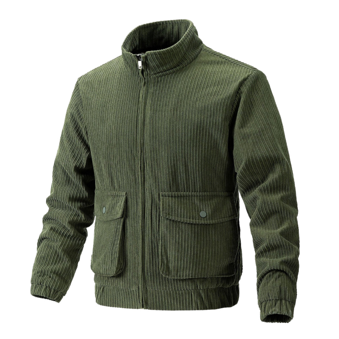 Street-Wave Corduroy Zip Jacket For Men Warm Modern Timeless Style High Collar All-Season Comfort