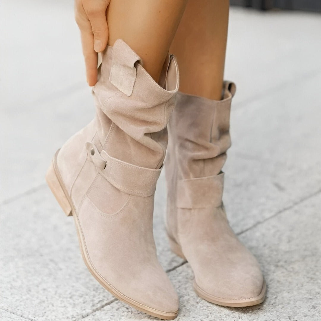 Street-Wave Mid Calf Boots With Side Zipper And Buckle Detail For Trendy Women Everywhere