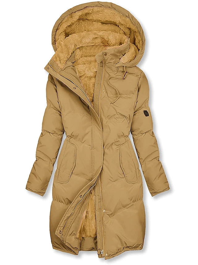 Streetwave Womens Long Hooded Winter Parka With Fleece Lining Insulated Cozy Coat