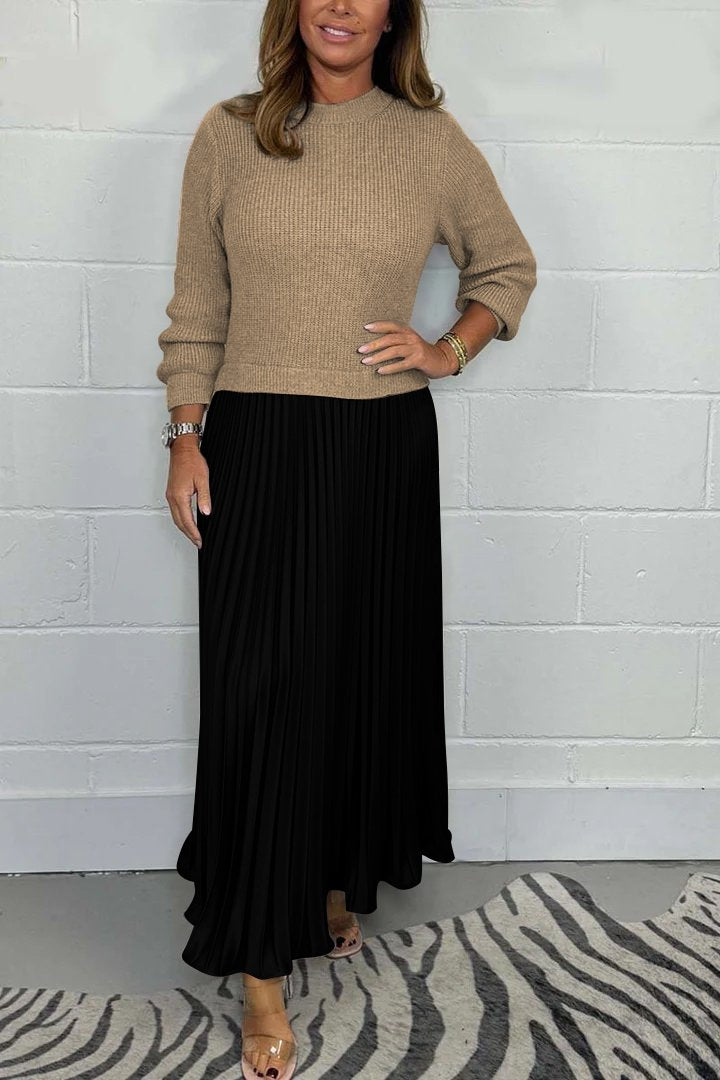 Women's Maxi Skirt - Pleated Design - High Waist - Elegant Folds