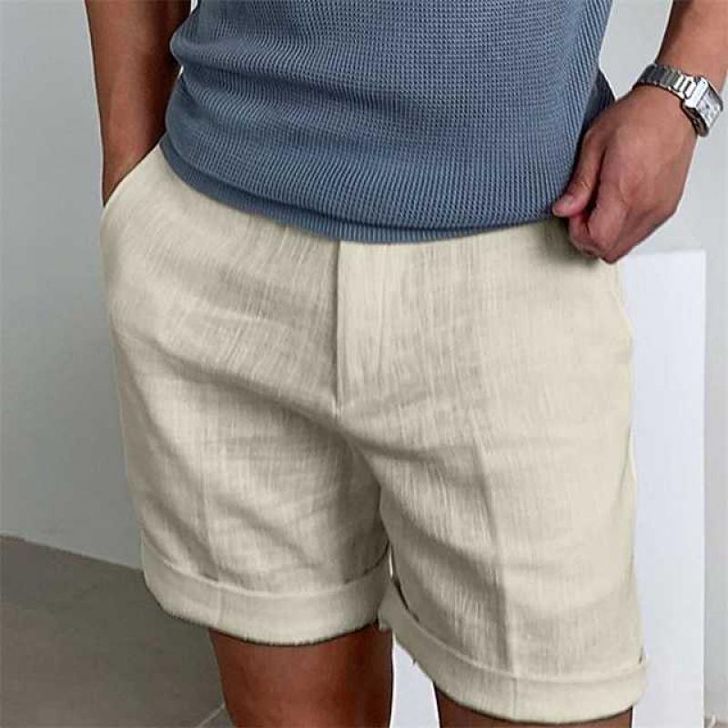 Men's Linen Shorts Relaxed Fit With Rolled Up Legs Breathable Comfort For Summer Casual Wear