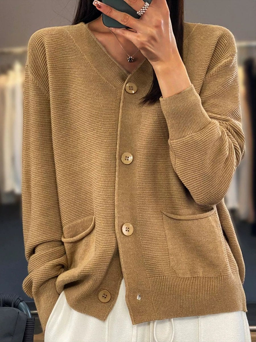 Street-wave V-Neck Cardigan With Pockets for Women, Cozy Knit Versatile Everyday Essential