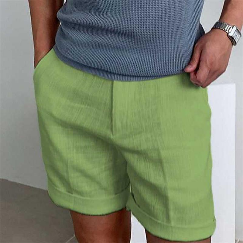 Men's Linen Shorts Relaxed Fit With Rolled Up Legs Breathable Comfort For Summer Casual Wear