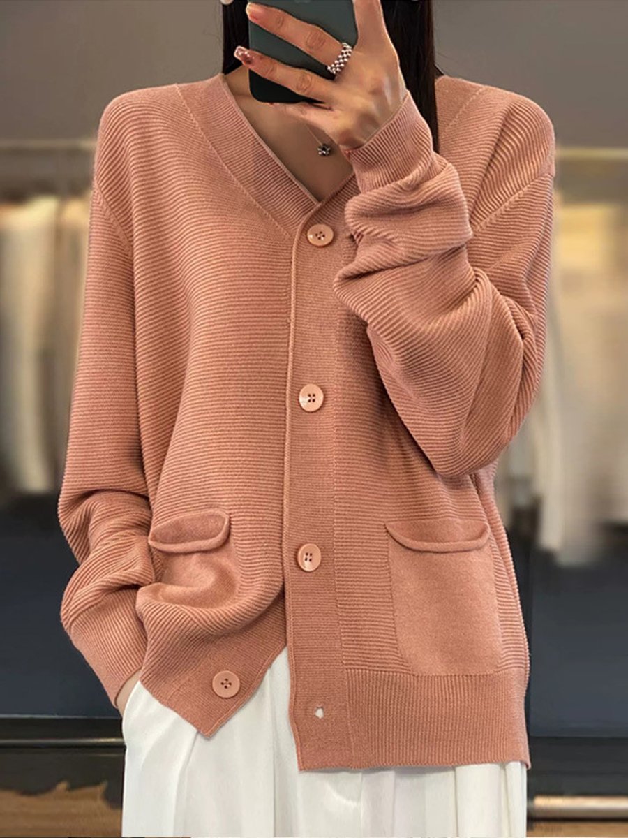 Street-wave V-Neck Cardigan With Pockets for Women, Cozy Knit Versatile Everyday Essential