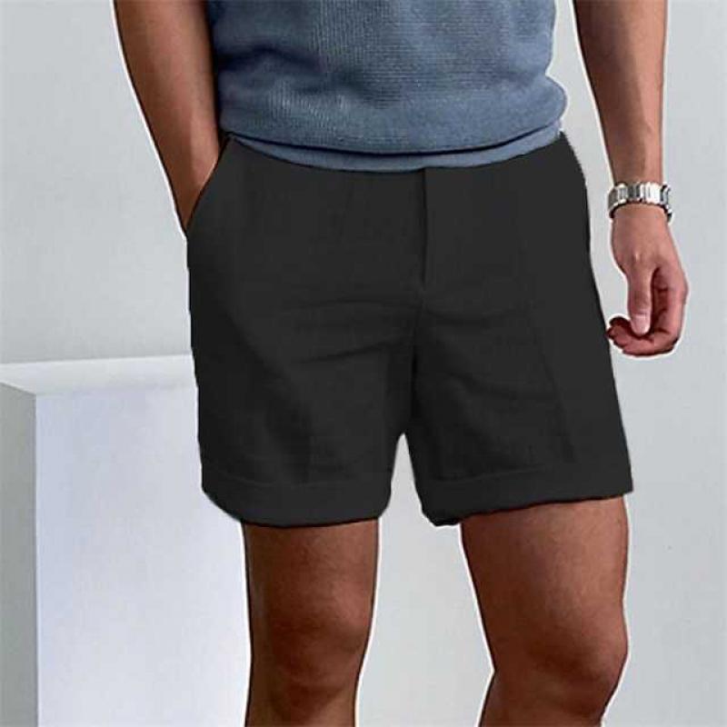Men's Linen Shorts Relaxed Fit With Rolled Up Legs Breathable Comfort For Summer Casual Wear