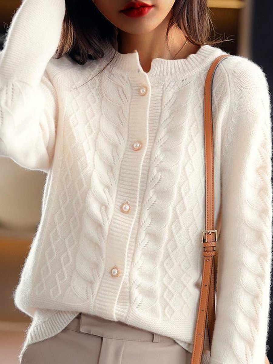 Street-wave Jacquard Knit Cardigan With Stand Collar Timeless Elegant Womens Knitwear