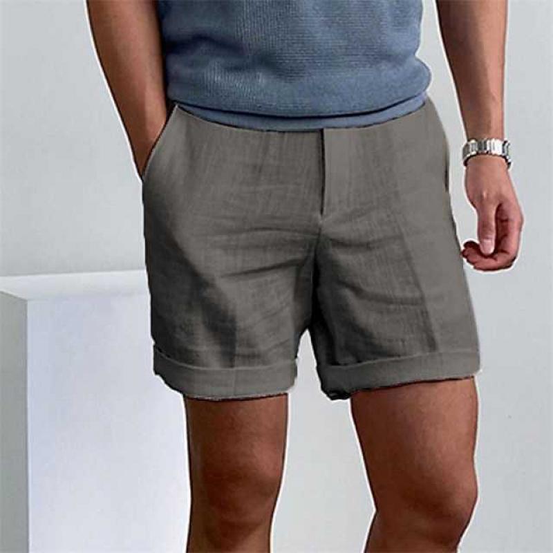 Men's Linen Shorts Relaxed Fit With Rolled Up Legs Breathable Comfort For Summer Casual Wear