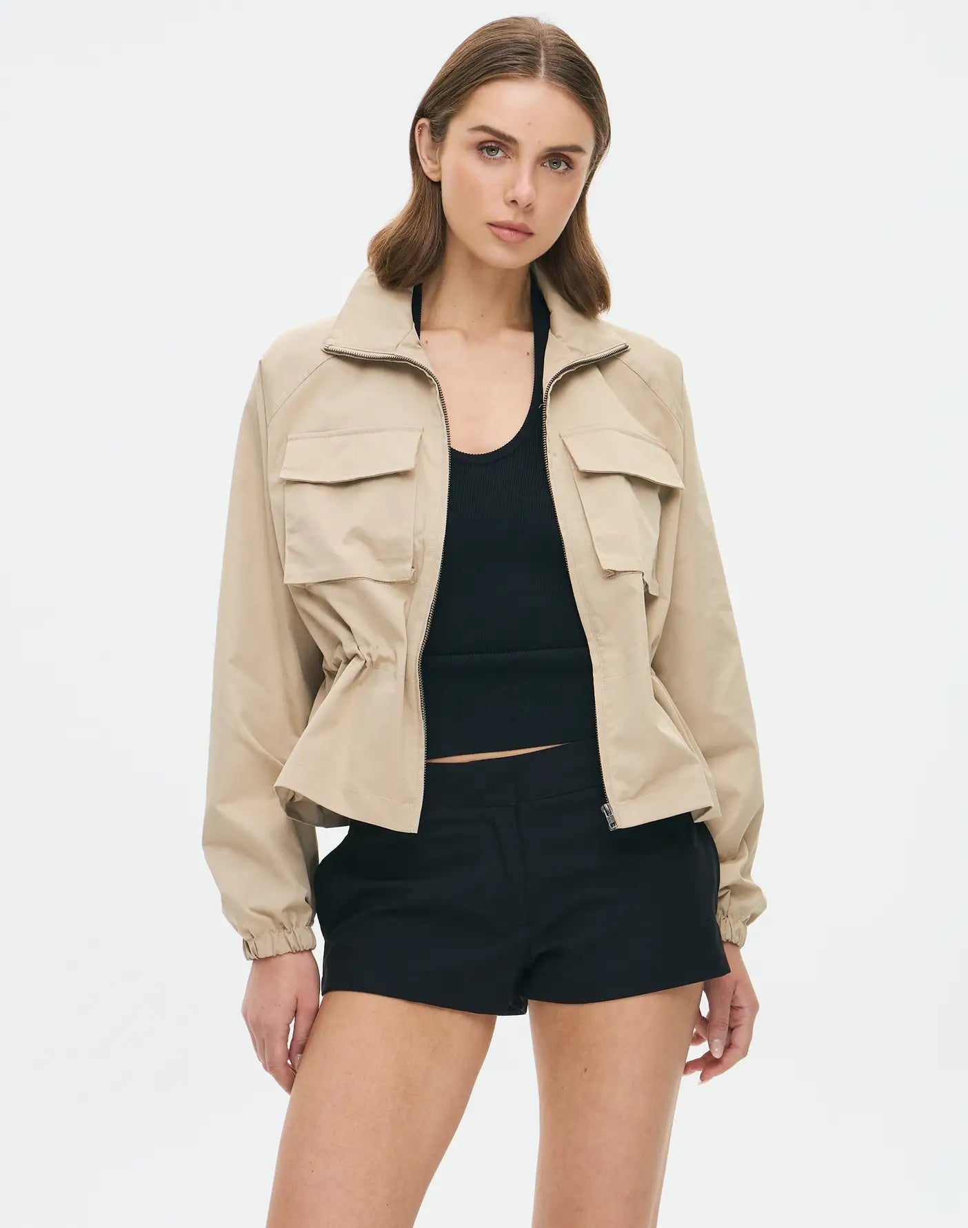 Street-wave Womens Autumn Jacket With Front Flap Pockets And High Collar For Urban Versatile Everyday Wear
