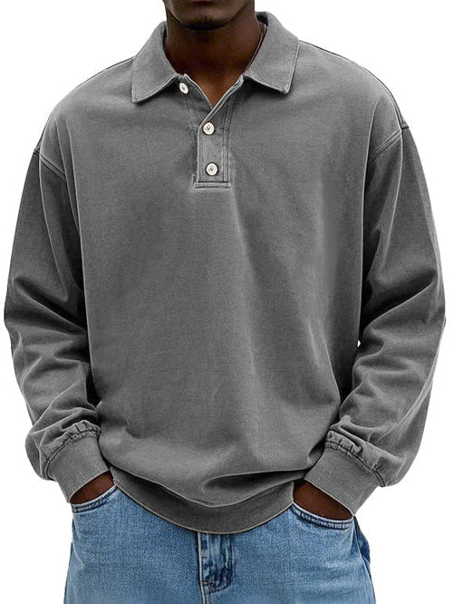 Street-Wave Vintage Style Long Sleeve Polo Shirt For Men With Classic Comfort