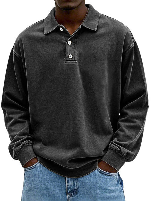 Street-Wave Vintage Style Long Sleeve Polo Shirt For Men With Classic Comfort