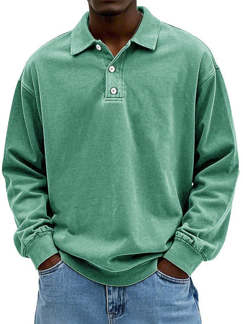 Street-Wave Vintage Style Long Sleeve Polo Shirt For Men With Classic Comfort