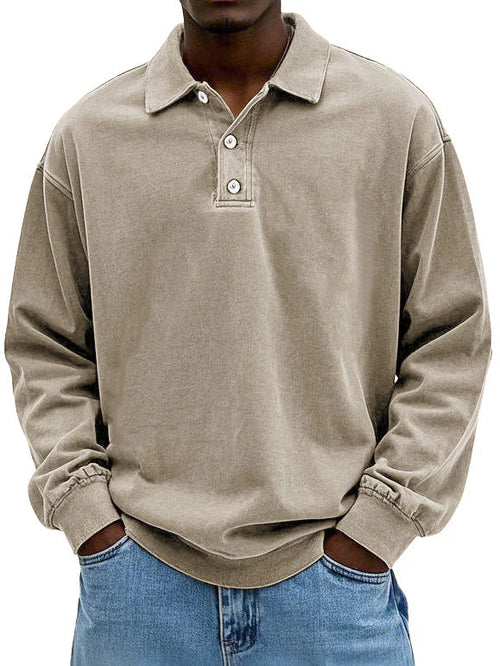 Street-Wave Vintage Style Long Sleeve Polo Shirt For Men With Classic Comfort