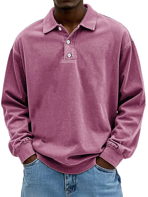 Street-Wave Vintage Style Long Sleeve Polo Shirt For Men With Classic Comfort