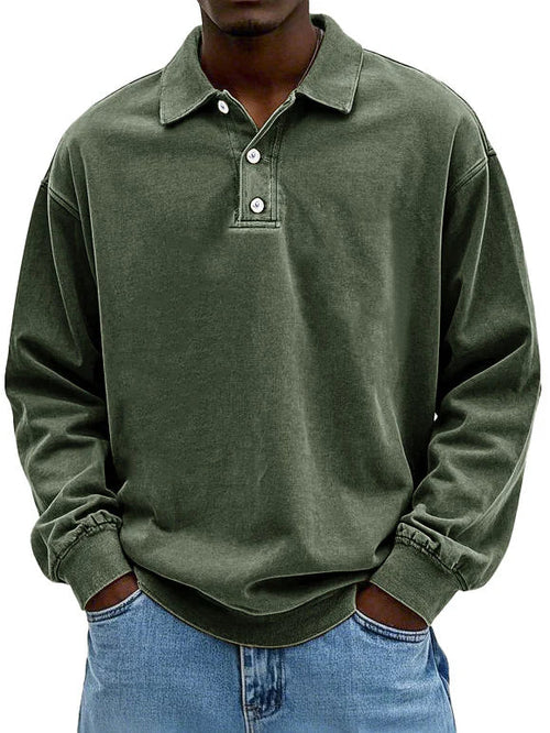 Street-Wave Vintage Style Long Sleeve Polo Shirt For Men With Classic Comfort