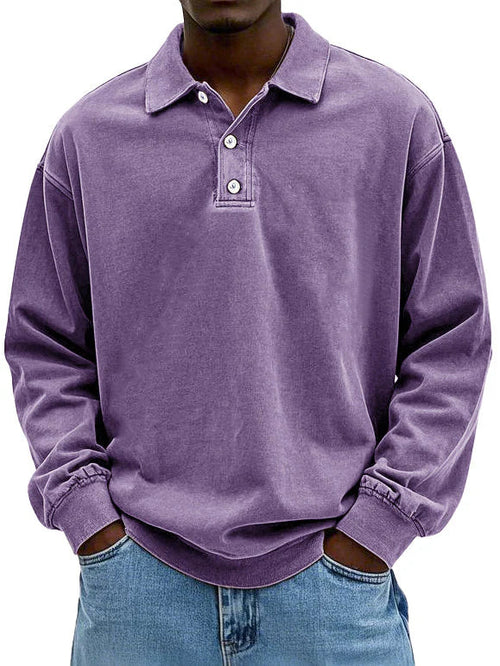 Street-Wave Vintage Style Long Sleeve Polo Shirt For Men With Classic Comfort
