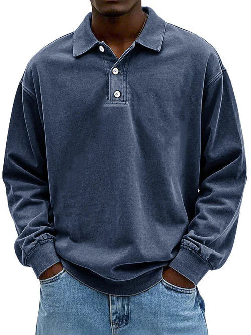Street-Wave Vintage Style Long Sleeve Polo Shirt For Men With Classic Comfort