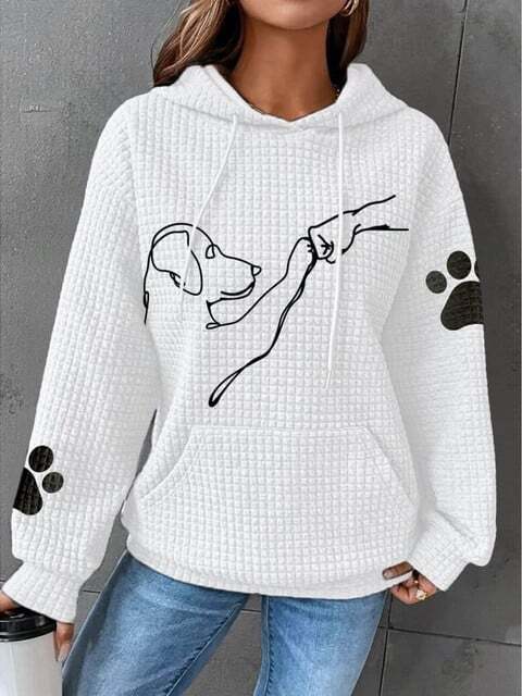 Streetwave Womens Quilted Hoodie Cozy Warmth With Plush Lining And Dog Graphic Pullover