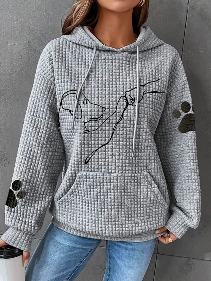 Streetwave Womens Quilted Hoodie Cozy Warmth With Plush Lining And Dog Graphic Pullover