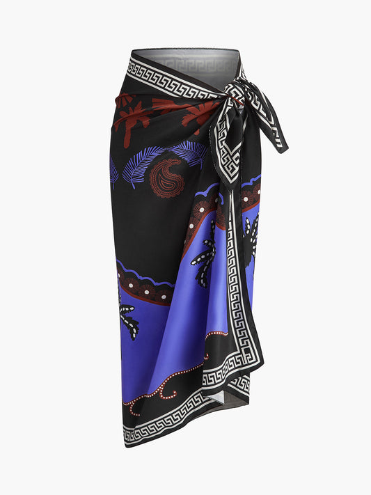 Printed Tie-Waist Sarong Cover-Up - Street-Wave