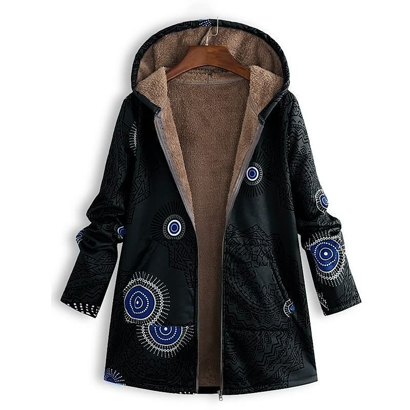 Street Wave Jacket For Women Cozy Sherpa Lined Unique Geometric Coat For Winter Warm