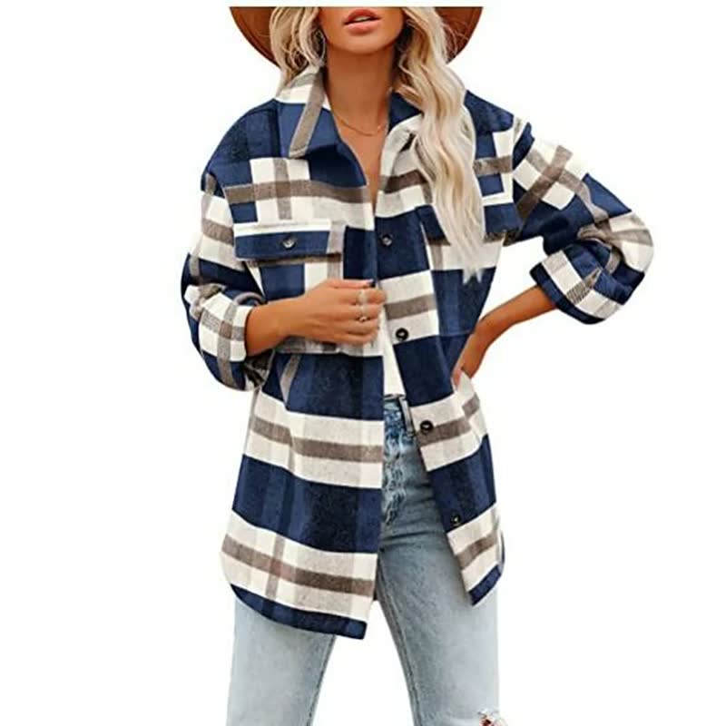 Streetwave Oversized Plus Size Wool Coat With Cozy Plaid Pattern And Pockets For Curvy Women
