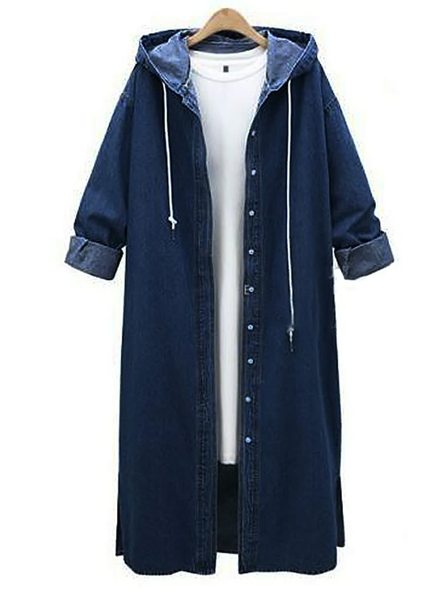 Street-Wave Denim Hooded Coat For Women, Warm Cozy Outerwear, Casual Streetwear Essential