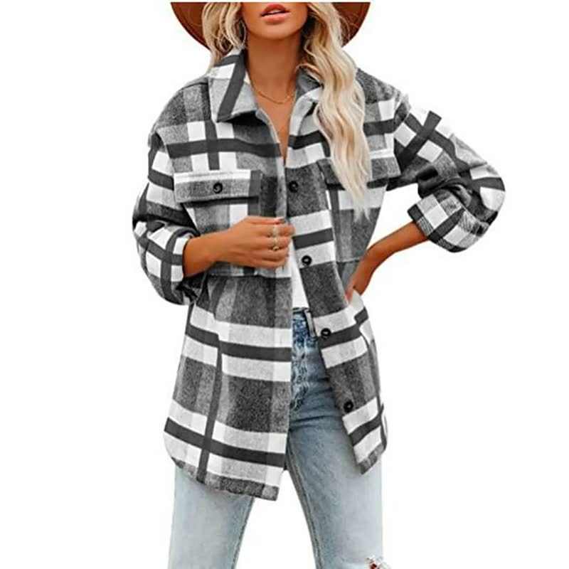 Streetwave Oversized Plus Size Wool Coat With Cozy Plaid Pattern And Pockets For Curvy Women