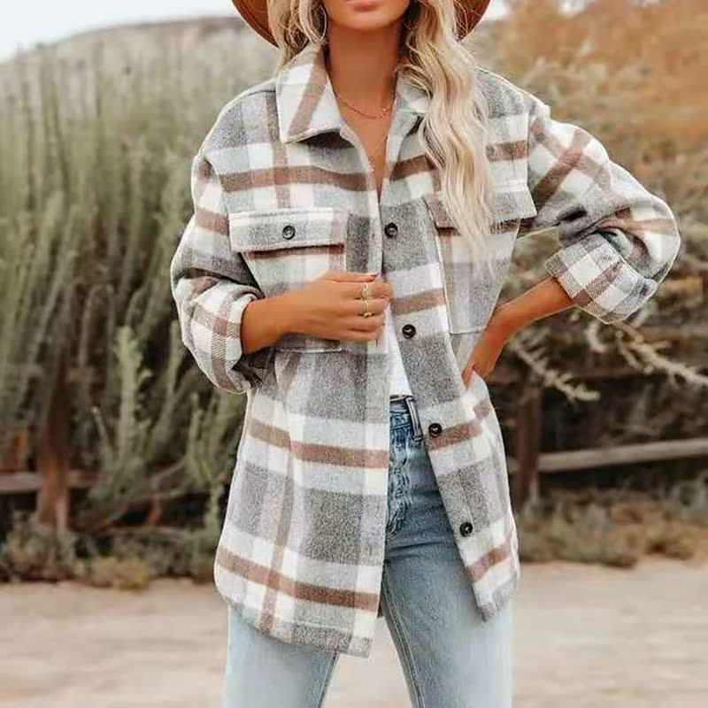 Street-Wave Plaid Cotton-Blend Shirt Jacket For Women, Cozy Autumn Wardrobe Essential, Effortless Style