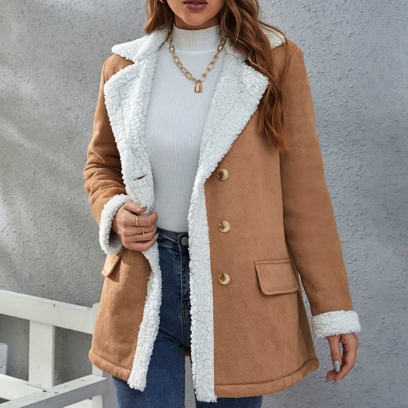 Street-Wave Women Shearling Coat With Plush White Lining Burgundy Exterior For Stylish Cozy Warmth