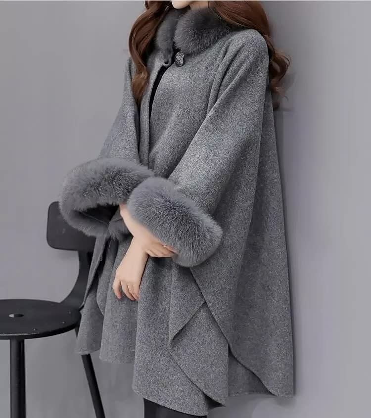 Street Wave Women Fur Coat With Lux Fur Collar And Cuffs For Cozy Elegant Winter