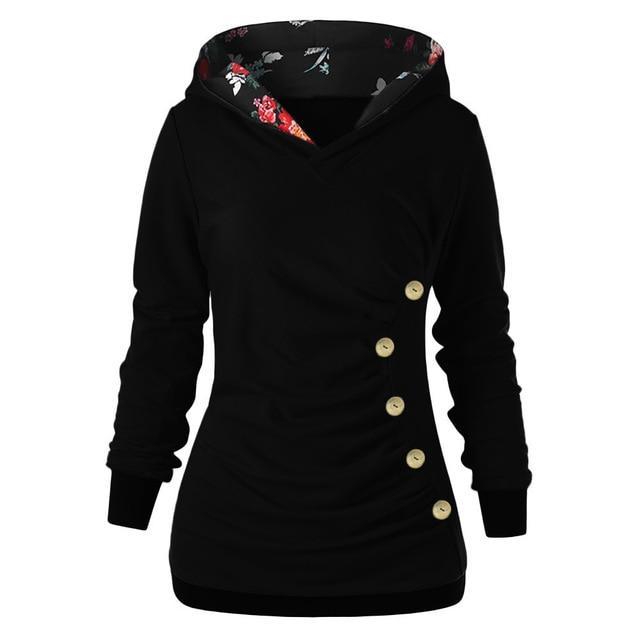 Winter Hoodie For Women Street-wave Cozy Draped Hooded Pullover With Floral Lining