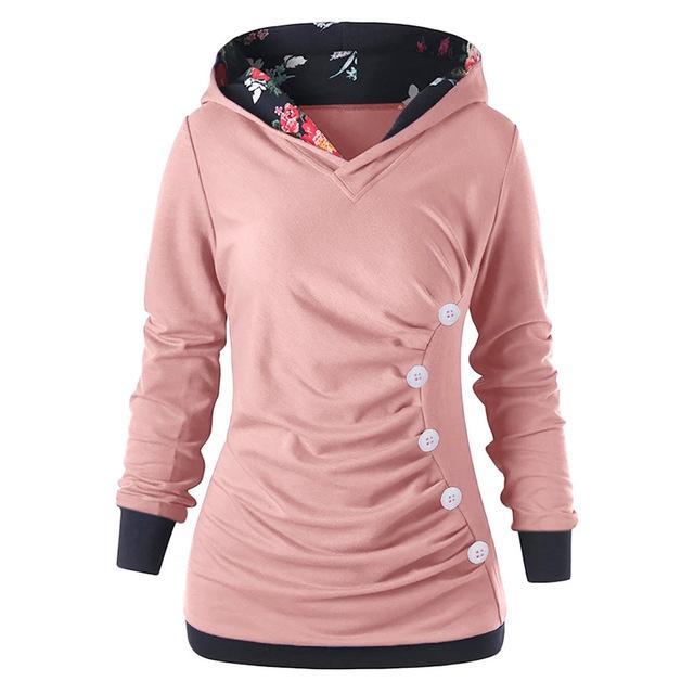 Winter Hoodie For Women Street-wave Cozy Draped Hooded Pullover With Floral Lining