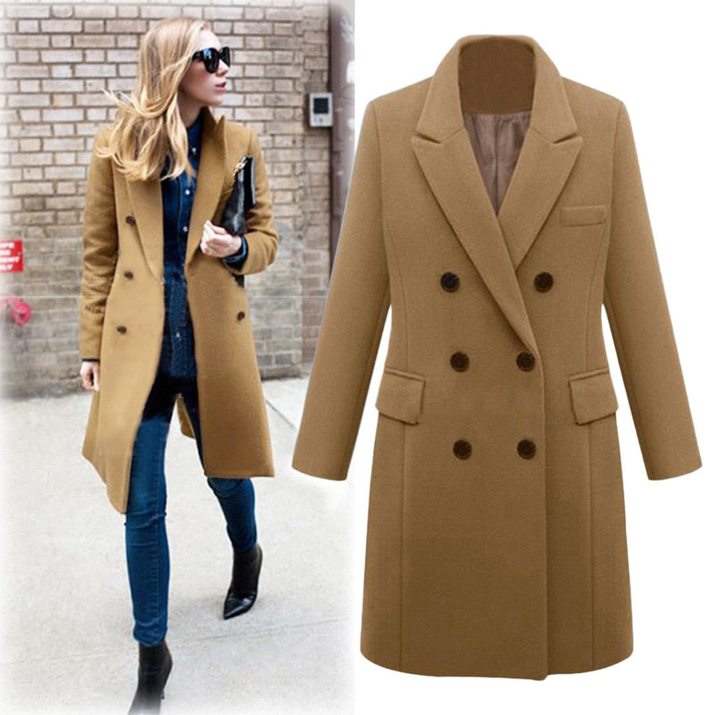 Street-wave Womens Winter Coat Camel Wool Long Coat For Modern Women Elegant And Cozy