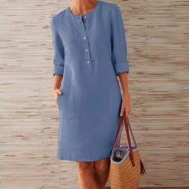 Street Wave Linen Midi Dress With Pockets Lightweight For Women Chic Everyday All Day Comfort